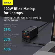 Мережевий зарядний пристрій Baseus GaN3 Pro Desktop Fast Charger QC4.0+PD3.0 65W 2USB+2Type-C 3A + кабель Baseus Type-C to Type-C 100W 20V/5A 1м Чорний