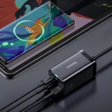 Мережевий зарядний пристрій Baseus GaN3 Pro Desktop Fast Charger QC4.0+PD3.0 65W 2USB+2Type-C 3A + кабель Baseus Type-C to Type-C 100W 20V/5A 1м Чорний