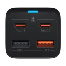 Мережевий зарядний пристрій Baseus GaN3 Pro Desktop Fast Charger QC4.0+PD3.0 65W 2USB+2Type-C 3A + кабель Baseus Type-C to Type-C 100W 20V/5A 1м Чорний