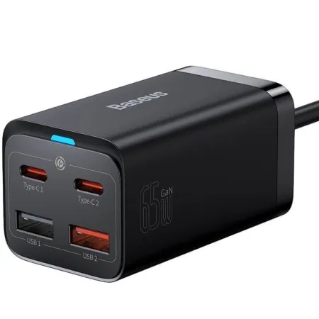Мережевий зарядний пристрій Baseus GaN3 Pro Desktop Fast Charger QC4.0+PD3.0 65W 2USB+2Type-C 3A + кабель Baseus Type-C to Type-C 100W 20V/5A 1м Чорний