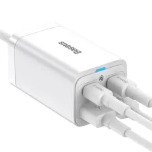 Мережевий зарядний пристрій Baseus GaN3 Pro Desktop Fast Charger QC4.0+PD3.0 65W 2USB+2Type-C 3A + кабель Baseus Type-C to Type-C 100W 20V/5A 1м Білий