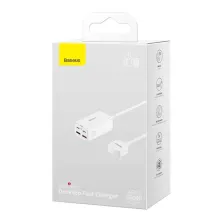 Мережевий зарядний пристрій Baseus GaN3 Pro Desktop Fast Charger QC4.0+PD3.0 65W 2USB+2Type-C 3A + кабель Baseus Type-C to Type-C 100W 20V/5A 1м Білий