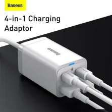 Мережевий зарядний пристрій Baseus GaN3 Pro Desktop Fast Charger QC4.0+PD3.0 65W 2USB+2Type-C 3A + кабель Baseus Type-C to Type-C 100W 20V/5A 1м Білий