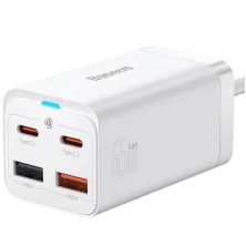Мережевий зарядний пристрій Baseus GaN3 Pro Desktop Fast Charger QC4.0+PD3.0 65W 2USB+2Type-C 3A + кабель Baseus Type-C to Type-C 100W 20V/5A 1м Білий