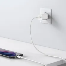 Мережевий зарядний пристрій Baseus Super Si Quick Charger 1C QC3.0+PD3.0 25W Type-C 3A + кабель Baseus Type-C to Type-C 3A 1м Білий