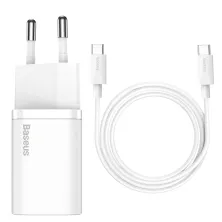 Мережевий зарядний пристрій Baseus Super Si Quick Charger 1C QC3.0+PD3.0 25W Type-C 3A + кабель Baseus Type-C to Type-C 3A 1м Білий