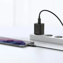 Сетевое зарядное устройство Baseus Super Si Quick Charger 1C QC3.0+PD3.0 25W Type-C 3A + кабель Baseus Type-C to Type-C 3A 1м Черный