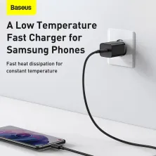 Сетевое зарядное устройство Baseus Super Si Quick Charger 1C QC3.0+PD3.0 25W Type-C 3A + кабель Baseus Type-C to Type-C 3A 1м Черный