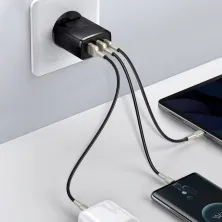 Сетевое зарядное устройство Baseus Compact Quick Charger QC3.0+PD3.0 30W 2USB+Type-C 3A Черный