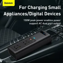 Автомобільний інвертор Baseus Power Inverter 150W (220V CN/EU) 2Розетки+USB+Type-C 5A з технологією QC3.0+PD3.0 Чорний