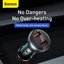 Автомобільний зарядний пристрій Baseus Digital Display Dual SCP QC 3.0 45W 2USB 5A Сріблястий