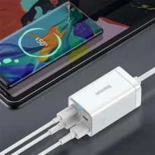 Мережевий зарядний пристрій Baseus GaN3 Pro Desktop Fast Charger CN QC4.0+PD3.0 65W 2USB+2Type-C 3A + кабель Baseus Type-C to Type-C 100W 20V/5A 1м Білий