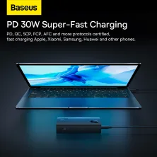 УМБ Baseus Adaman2 Digital Display 10000mAh 30W 5A з технологією QC3.0+PD3.0 2USB+Type-C + Кабель USB to Type-C Чорний