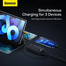УМБ Baseus Adaman2 Digital Display 10000mAh 30W 5A з технологією QC3.0+PD3.0 2USB+Type-C + Кабель USB to Type-C Чорний