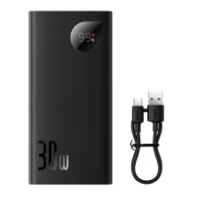УМБ Baseus Adaman2 Digital Display 10000mAh 30W 5A з технологією QC3.0+PD3.0 2USB+Type-C + Кабель USB to Type-C Чорний