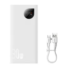 УМБ Baseus Adaman2 Digital Display 10000mAh 30W 5A з технологією QC3.0+PD3.0 2USB+Type-C + Кабель USB to Type-C Білий