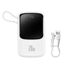 УМБ Baseus Q Pow Pro 10000mAh 20W 5A з технологією QC3.0+PD3.0 та iP кабелем 20W Білий