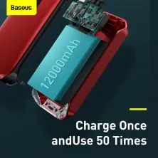 Пускозарядное устройство Бустер Baseus Car Jamp Starter Super Energy Pro 3in1 12V 12000mAh с функцией Павербанка 5V/3A и LED фонарика Красный