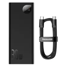 УМБ Baseus Adaman Metal Digital Display 20000mAh 30W 3A с технологией QC3.0+PD3.0 2USB+Type-C + Кабель Type-C to Type-C 60W Черный