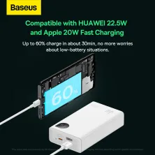 УМБ Baseus Adaman2 Digital Display 20000mAh 30W 5A з технологією QC3.0+PD3.0 VOOC 2USB+Type-C + Кабель USB to Type-C Білий