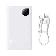 УМБ Baseus Adaman2 Digital Display 20000mAh 30W 5A з технологією QC3.0+PD3.0 VOOC 2USB+Type-C + Кабель USB to Type-C Білий