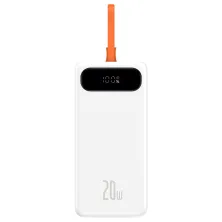 УМБ Baseus Block Digital Display 20000mAh 20W 3A з технологією QC3.0+PD3.0 USB+Type-C+iP кабель 20W + Кабель USB to Type-C Білий