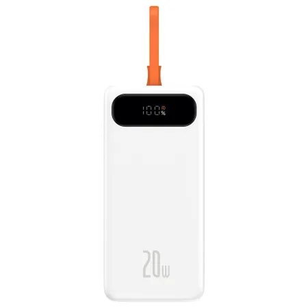 УМБ Baseus Block Digital Display 20000mAh 20W 3A з технологією QC3.0+PD3.0 USB+Type-C+iP кабель 20W + Кабель USB to Type-C Білий