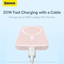 УМБ Baseus Magnetic Wireless 2in1 6000mAh 20W 2.4A QC3.0+PD3.0 с Беспроводной зарядкой Qi 15W Розовый