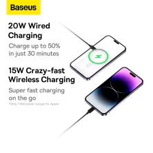 УМБ Baseus Magnetic Bracket 3in1 10000mAh 20W 3A QC3.0+PD3.0 с Беспроводной зарядкой Qi 15W Белый