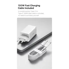Мережевий зарядний пристрій Baseus GaN5 Pro Fast Charger QC4.0+PD3.0 65W USB+2Type-C 3A + кабель Baseus Type-C to Type-C 100W 20V/5A 1м Білий