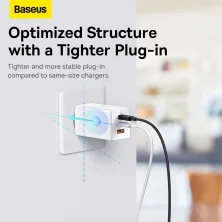 Мережевий зарядний пристрій Baseus GaN5 Pro Fast Charger QC4.0+PD3.0 65W USB+2Type-C 3A + кабель Baseus Type-C to Type-C 100W 20V/5A 1м Білий