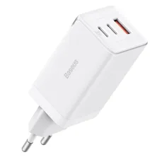 Сетевое зарядное устройство Baseus GaN5 Pro Fast Charger QC4.0+PD3.0 65W USB+2Type-C 3A + кабель Baseus Type-C to Type-C 100W 20V/5A 1м Белый