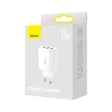 Мережевий зарядний пристрій Baseus Compact Charger 3USB 3.4A 17W Білий