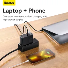 Мережевий зарядний пристрій Baseus GaN5 Pro Fast Charger QC4.0+PD3.0 100W USB+Type-C 5A + кабель Baseus Type-C to Type-C 100W 20V/5A 1м Чорний
