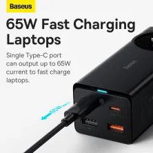 Мережевий зарядний пристрій Baseus GaN3 Pro Fast Charger QC4.0 + PD3.0 65W AC + 2USB + 2Type-C 3A + кабель Baseus Type-C to Type-C 100W 20V/5A 1м Чорний