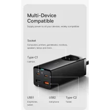 Мережевий зарядний пристрій Baseus GaN3 Pro Fast Charger QC4.0 + PD3.0 65W AC + 2USB + 2Type-C 3A + кабель Baseus Type-C to Type-C 100W 20V/5A 1м Чорний