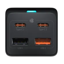 Мережевий зарядний пристрій Baseus GaN3 Pro Fast Charger QC4.0 + PD3.0 65W AC + 2USB + 2Type-C 3A + кабель Baseus Type-C to Type-C 100W 20V/5A 1м Чорний