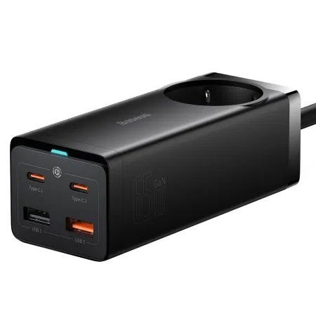 Мережевий зарядний пристрій Baseus GaN3 Pro Fast Charger QC4.0 + PD3.0 65W AC + 2USB + 2Type-C 3A + кабель Baseus Type-C to Type-C 100W 20V/5A 1м Чорний