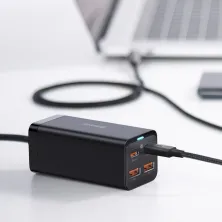 Мережевий зарядний пристрій Baseus GaN3 Pro Desktop Fast Charger QC4.0+PD3.0 100W 2USB+2Type-C 5A + кабель Baseus Type-C to Type-C 100W 20V/5A 1м Чорний