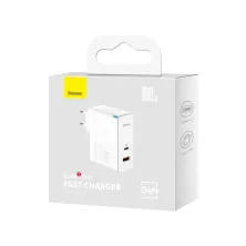 Мережевий зарядний пристрій Baseus GaN5 Pro Fast Charger QC4.0+PD3.0 100W USB+Type-C 5A + кабель Baseus Type-C to Type-C 100W 20V/5A 1м Білий