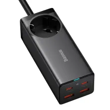Сетевое зарядное устройство Baseus GaN3 Pro PowerStrip Fast Charger QC4.0+PD3.0 100W AC+2USB+2Type-C 5A + кабель Baseus Type-C to Type-C 100W 20V/5A 1м Черный
