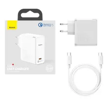 Мережевий зарядний пристрій Baseus GaN2 Fast Charger QC5.0+PD3.0 100W Type-C 5A + кабель Baseus Type-C to Type-C 100W 20V/5A 1.5м Білий