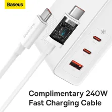 Сетевое зарядное устройство Baseus GaN5 Pro Fast Charger QC4.0+PD3.1 140W USB+2Type-C 5A + кабель Baseus Type-C to Type-C 240W 48V/5A 1м Белый