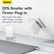 Сетевое зарядное устройство Baseus GaN5 Pro Fast Charger QC4.0+PD3.1 140W USB+2Type-C 5A + кабель Baseus Type-C to Type-C 240W 48V/5A 1м Белый