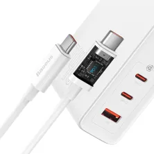 Сетевое зарядное устройство Baseus GaN5 Pro Fast Charger QC4.0+PD3.1 140W USB+2Type-C 5A + кабель Baseus Type-C to Type-C 240W 48V/5A 1м Белый