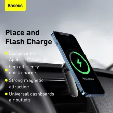 Беспроводное автомобильное зарядное устройство Baseus Big Energy Car Mount Wireless Charger с функцей MagSafe и технологией Qi 15W Черный