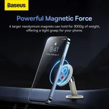 Автотримач для телефону магнітний Baseus C01 Magnetic Stick-on Version на торпедо з тримачем для кабелю Білий