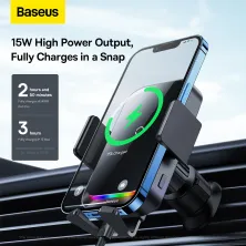 Беспроводное автомобильное зарядное устройство Baseus Halo Electric Wireless Charging Car Mount с технологией Qi 15W Черный