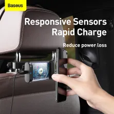 Автодержатель на подголовник для телефона Baseus Energy Storage Backseat Holder с беспроводной зарядкой Qi 15W Черный