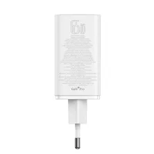 Мережевий зарядний пристрій Baseus GaN6 Pro 65W 2USB+2Type-C + кабель Baseus Type-C to Type-C 100W 20V/5A 1м Білий